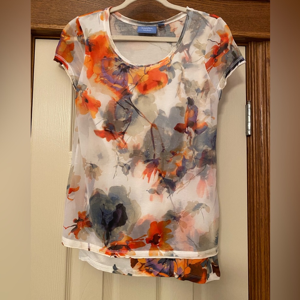 Simply Vera Wang Floral Print Women's Top Overlay Sz XS Multicolor